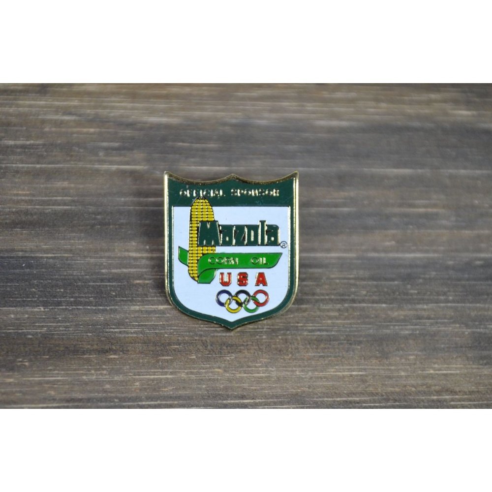 Mazola Corn Oil Pinback USA Olympics Official Sponsor Vintage Enamel